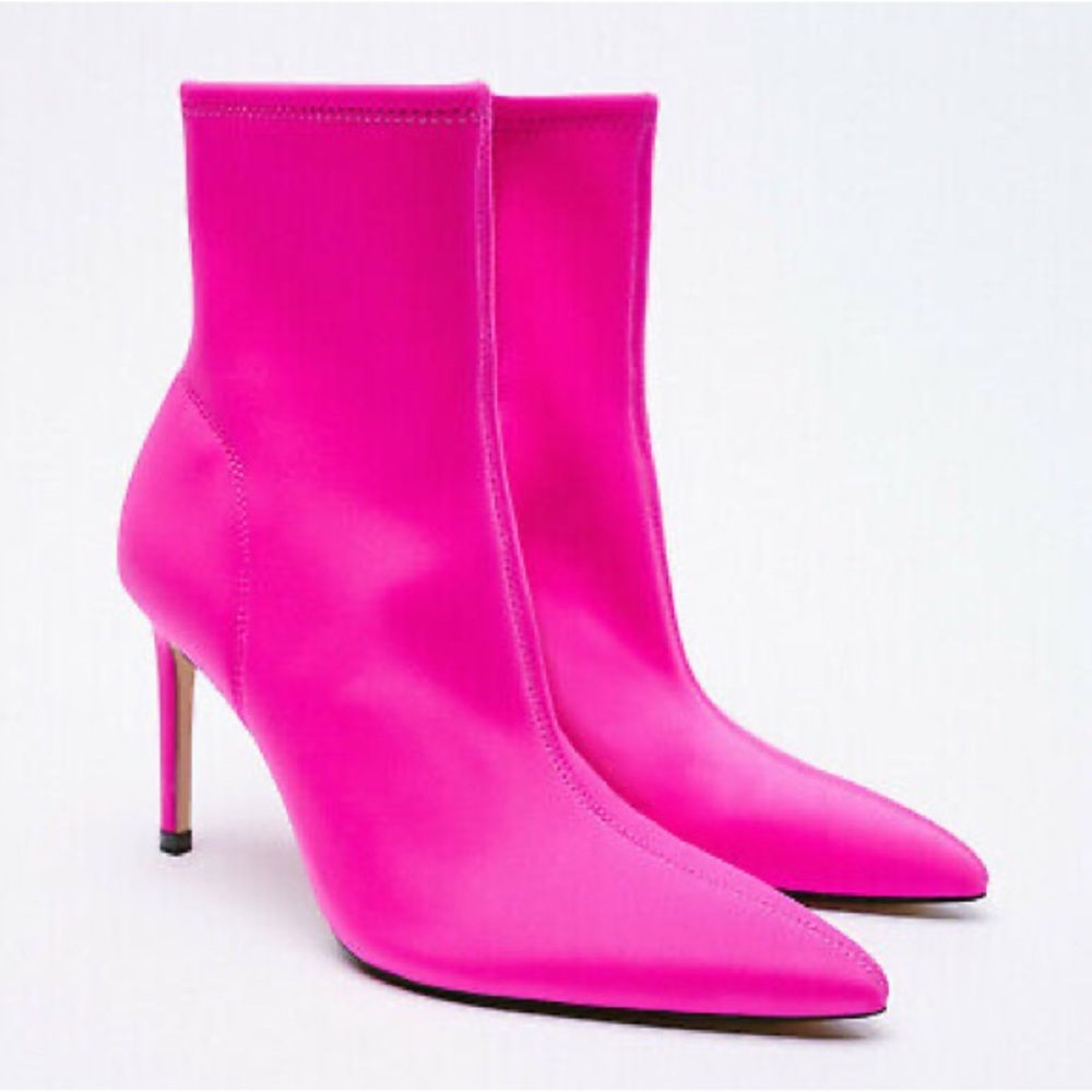 Zara hot pink fuchsia neoprene scuba ankle heel booties boots 37 7 *blogger*